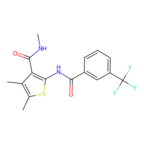 N,4,5-trimethyl-2-[3-(trifluoromethyl)benzamido]thiophene-3-carboxamide structure