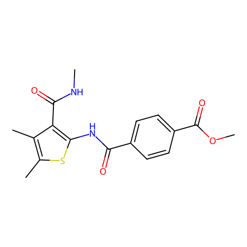 Methyl 4-((4,5-dimethyl-3-(methylcarbamoyl)thiophen-2-yl)carbamoyl)benzoate structure