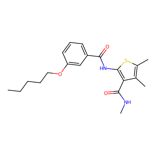N,4,5-trimethyl-2-[3-(pentyloxy)benzamido]thiophene-3-carboxamide structure