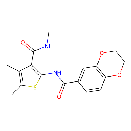 N-[4,5-dimethyl-3-(methylcarbamoyl)thiophen-2-yl]-2,3-dihydro-1,4-benzodioxine-6-carboxamide structure