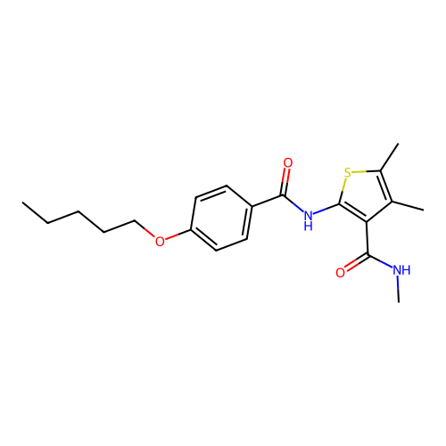 N,4,5-trimethyl-2-[4-(pentyloxy)benzamido]thiophene-3-carboxamide structure
