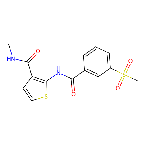 N-methyl-2-(3-(methylsulfonyl)benzamido)thiophene-3-carboxamide structure