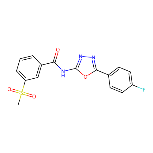 N-[5-(4-fluorophenyl)-1,3,4-oxadiazol-2-yl]-3-methylsulfonylbenzamide structure