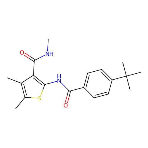 2-(4-(tert-butyl)benzamido)-N,4,5-trimethylthiophene-3-carboxamide structure