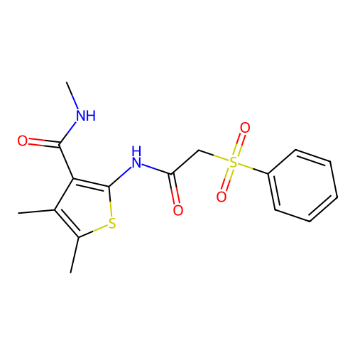 N,4,5-trimethyl-2-(2-(phenylsulfonyl)acetamido)thiophene-3-carboxamide structure