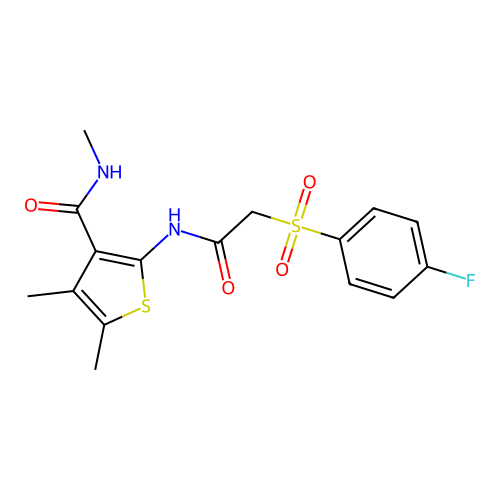 2-(2-((4-fluorophenyl)sulfonyl)acetamido)-N,4,5-trimethylthiophene-3-carboxamide structure