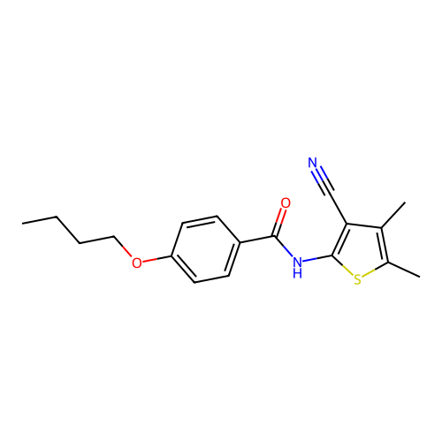 4-butoxy-N-(3-cyano-4,5-dimethylthiophen-2-yl)benzamide structure