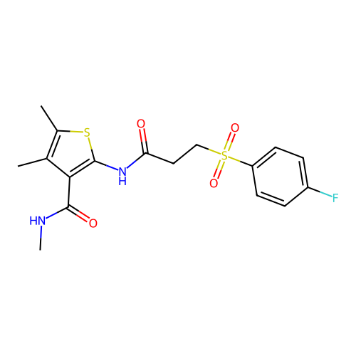 2-(3-((4-fluorophenyl)sulfonyl)propanamido)-N,4,5-trimethylthiophene-3-carboxamide structure