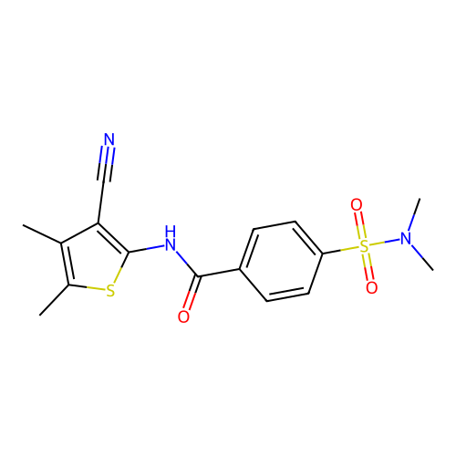 N-(3-cyano-4,5-dimethylthiophen-2-yl)-4-(dimethylsulfamoyl)benzamide structure