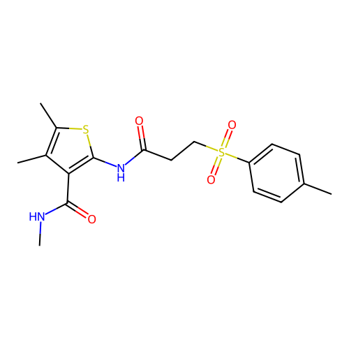 N,4,5-trimethyl-2-(3-tosylpropanamido)thiophene-3-carboxamide structure
