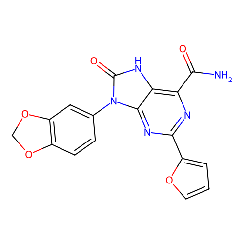 9-(1,3-benzodioxol-5-yl)-2-(furan-2-yl)-8-oxo-7H-purine-6-carboxamide structure