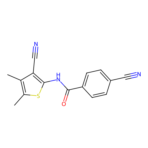 4-cyano-N-(3-cyano-4,5-dimethylthiophen-2-yl)benzamide structure
