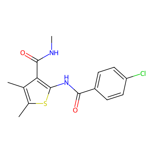2-(4-chlorobenzamido)-N,4,5-trimethylthiophene-3-carboxamide structure