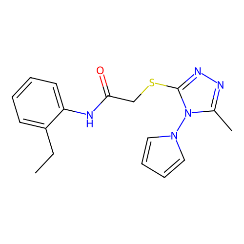 N-(2-ethylphenyl)-2-{[5-methyl-4-(1H-pyrrol-1-yl)-4H-1,2,4-triazol-3-yl]sulfanyl}acetamide structure