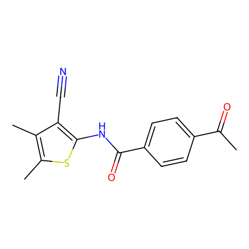 4-acetyl-N-(3-cyano-4,5-dimethylthiophen-2-yl)benzamide structure