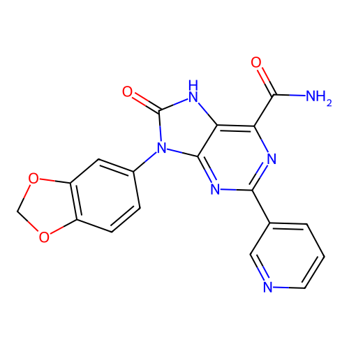 9-(1,3-benzodioxol-5-yl)-8-oxo-2-pyridin-3-yl-7H-purine-6-carboxamide structure