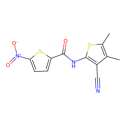 N-(3-cyano-4,5-dimethylthiophen-2-yl)-5-nitrothiophene-2-carboxamide structure