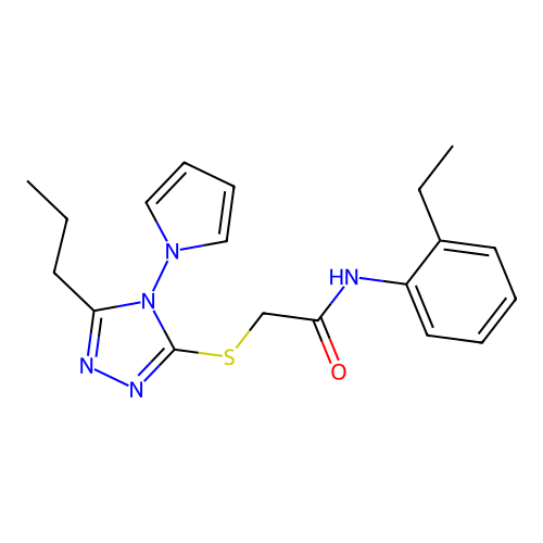 N-(2-ethylphenyl)-2-{[5-propyl-4-(1H-pyrrol-1-yl)-4H-1,2,4-triazol-3-yl]sulfanyl}acetamide structure