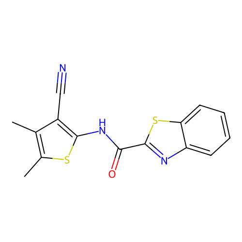 N-(3-cyano-4,5-dimethylthiophen-2-yl)-1,3-benzothiazole-2-carboxamide structure