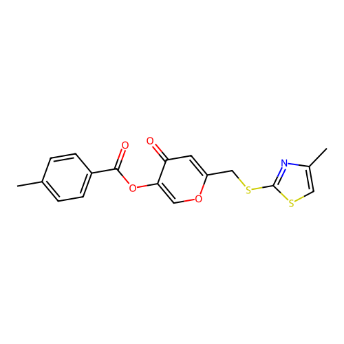 6-(((4-methylthiazol-2-yl)thio)methyl)-4-oxo-4H-pyran-3-yl 4-methylbenzoate structure