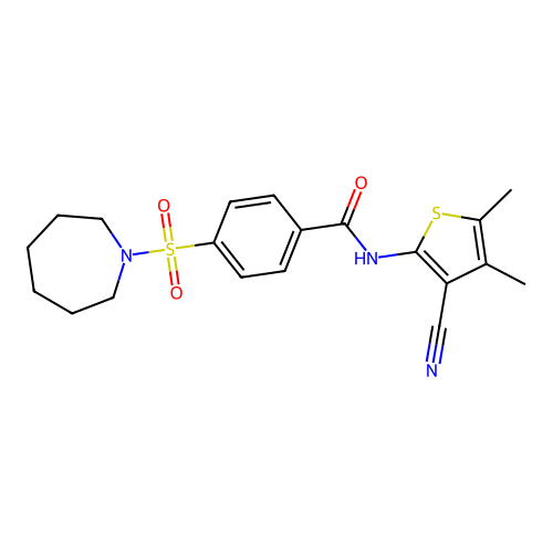 4-(azepan-1-ylsulfonyl)-N-(3-cyano-4,5-dimethylthiophen-2-yl)benzamide structure