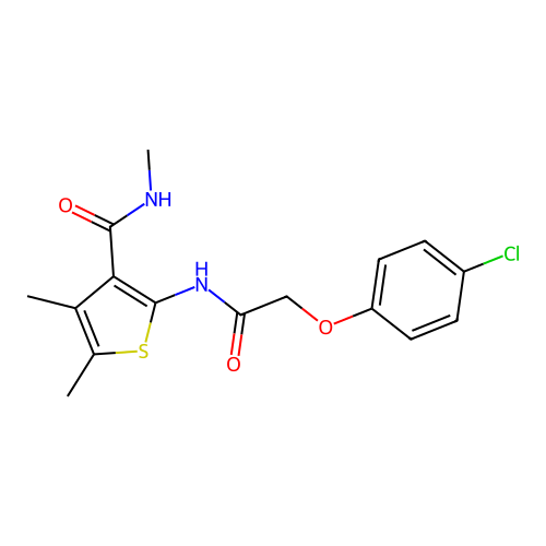 2-(2-(4-chlorophenoxy)acetamido)-N,4,5-trimethylthiophene-3-carboxamide structure
