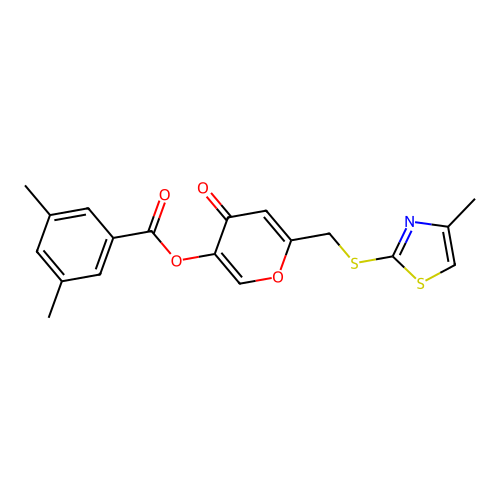 6-(((4-methylthiazol-2-yl)thio)methyl)-4-oxo-4H-pyran-3-yl 3,5-dimethylbenzoate structure