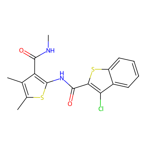 3-chloro-N-[4,5-dimethyl-3-(methylcarbamoyl)thiophen-2-yl]-1-benzothiophene-2-carboxamide structure