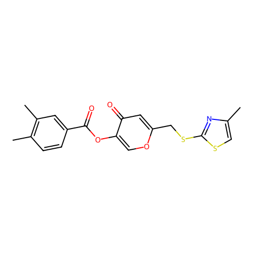 6-(((4-methylthiazol-2-yl)thio)methyl)-4-oxo-4H-pyran-3-yl 3,4-dimethylbenzoate structure
