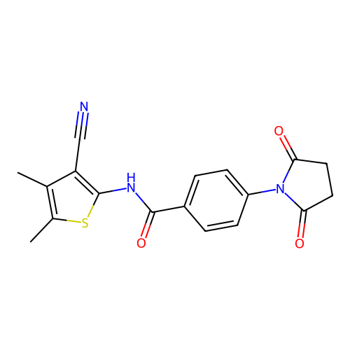 N-(3-cyano-4,5-dimethylthiophen-2-yl)-4-(2,5-dioxopyrrolidin-1-yl)benzamide structure