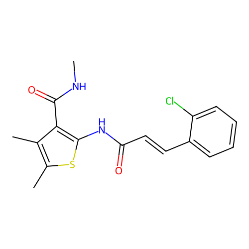 (E)-2-(3-(2-chlorophenyl)acrylamido)-N,4,5-trimethylthiophene-3-carboxamide structure