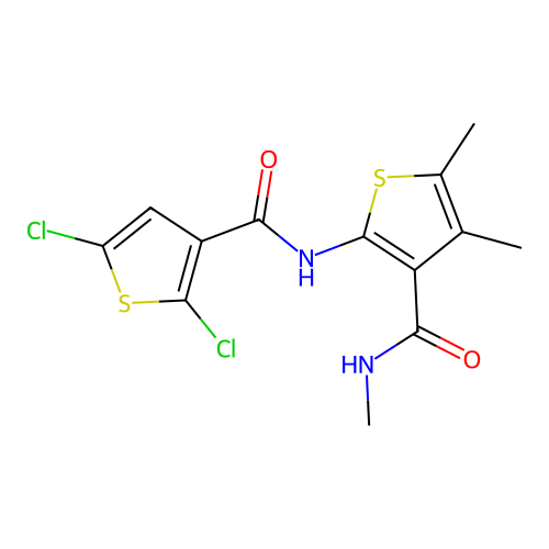 2-(2,5-dichlorothiophene-3-carboxamido)-N,4,5-trimethylthiophene-3-carboxamide structure