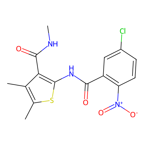 2-(5-chloro-2-nitrobenzamido)-N,4,5-trimethylthiophene-3-carboxamide structure
