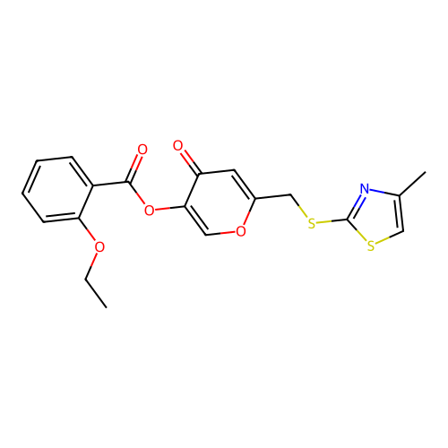 6-(((4-methylthiazol-2-yl)thio)methyl)-4-oxo-4H-pyran-3-yl 2-ethoxybenzoate structure