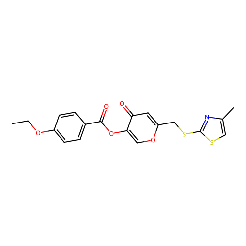6-(((4-methylthiazol-2-yl)thio)methyl)-4-oxo-4H-pyran-3-yl 4-ethoxybenzoate structure