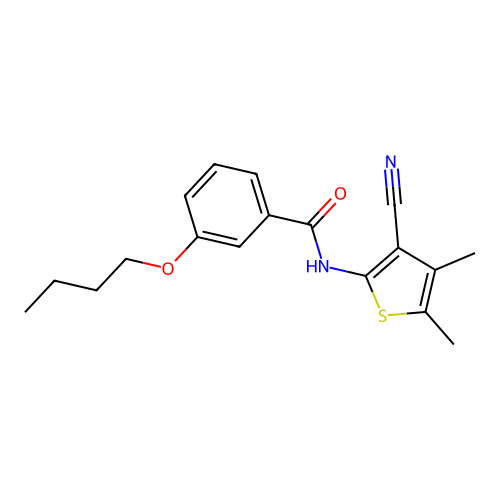 3-butoxy-N-(3-cyano-4,5-dimethylthiophen-2-yl)benzamide structure
