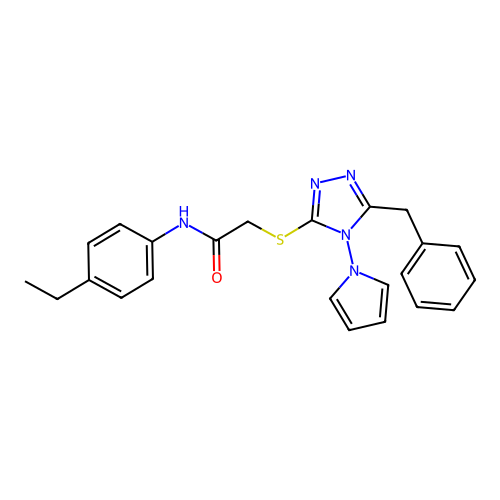 2-{[5-benzyl-4-(1H-pyrrol-1-yl)-4H-1,2,4-triazol-3-yl]sulfanyl}-N-(4-ethylphenyl)acetamide structure