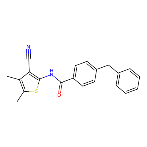 4-benzyl-N-(3-cyano-4,5-dimethylthiophen-2-yl)benzamide structure