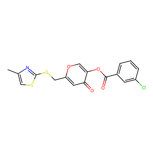 [6-[(4-Methyl-1,3-thiazol-2-yl)sulfanylmethyl]-4-oxopyran-3-yl] 3-chlorobenzoate structure