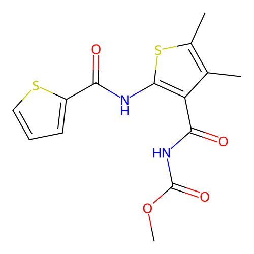 Methyl (4,5-dimethyl-2-(thiophene-2-carboxamido)thiophene-3-carbonyl)carbamate structure