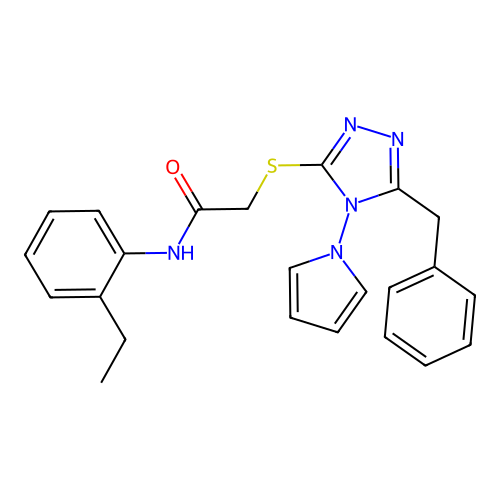 2-{[5-benzyl-4-(1H-pyrrol-1-yl)-4H-1,2,4-triazol-3-yl]sulfanyl}-N-(2-ethylphenyl)acetamide structure