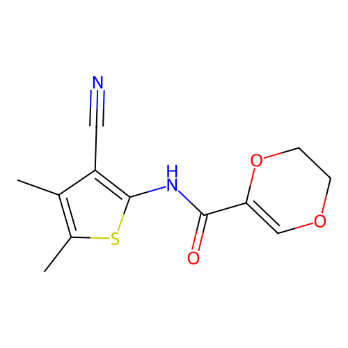 N-(3-cyano-4,5-dimethylthiophen-2-yl)-2,3-dihydro-1,4-dioxine-5-carboxamide structure