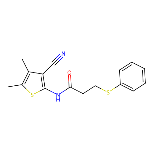 N-(3-cyano-4,5-dimethylthiophen-2-yl)-3-(phenylthio)propanamide structure
