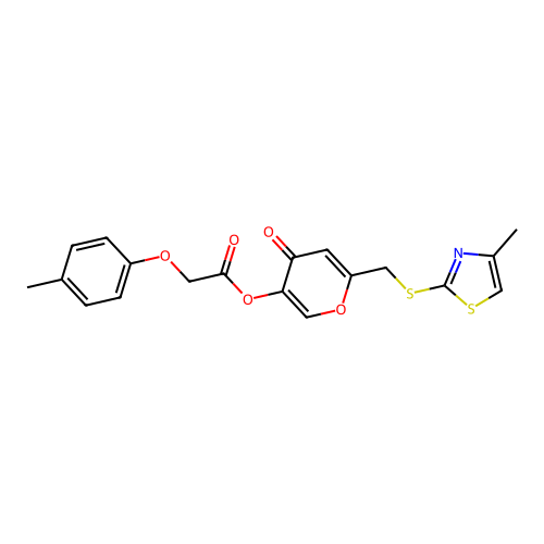 6-(((4-methylthiazol-2-yl)thio)methyl)-4-oxo-4H-pyran-3-yl 2-(p-tolyloxy)acetate structure