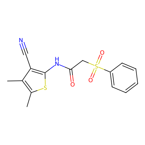 2-(benzenesulfonyl)-N-(3-cyano-4,5-dimethylthiophen-2-yl)acetamide structure