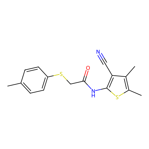 N-(3-cyano-4,5-dimethylthiophen-2-yl)-2-(p-tolylthio)acetamide structure