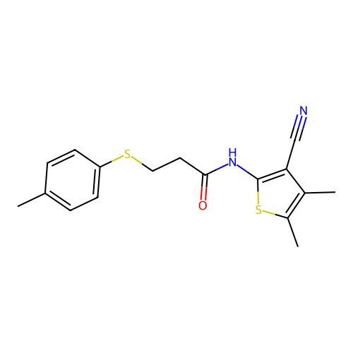 N-(3-cyano-4,5-dimethylthiophen-2-yl)-3-(p-tolylthio)propanamide structure