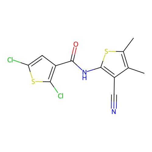 2,5-dichloro-N-(3-cyano-4,5-dimethylthiophen-2-yl)thiophene-3-carboxamide structure