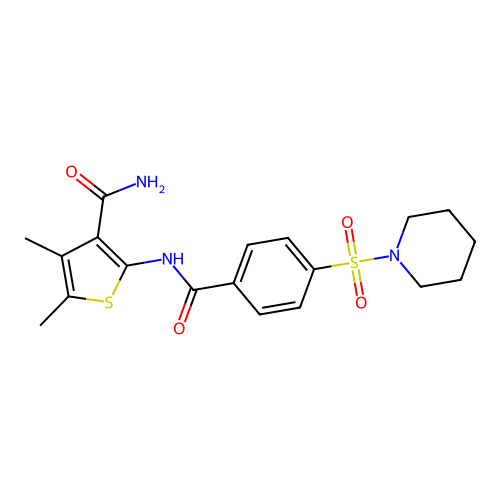 4,5-Dimethyl-2-(4-(piperidin-1-ylsulfonyl)benzamido)thiophene-3-carboxamide structure