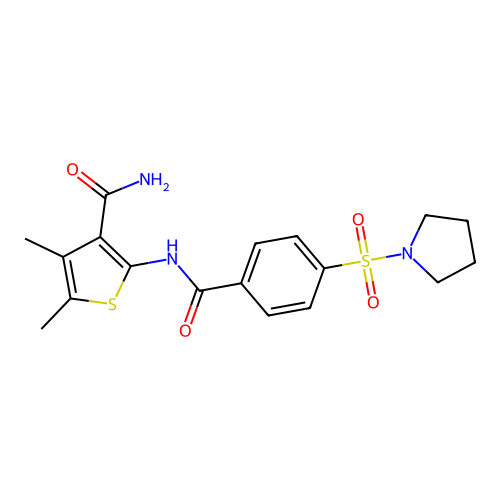4,5-Dimethyl-2-(4-(pyrrolidin-1-ylsulfonyl)benzamido)thiophene-3-carboxamide structure